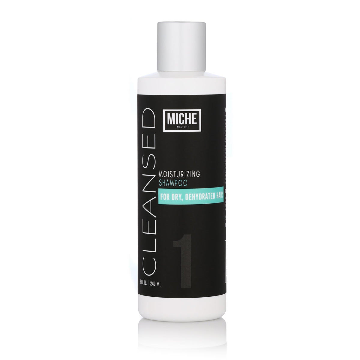 Miche Beauty Cleansed Shampoo bottle front highlights sulfate-free hydration for all hair types.