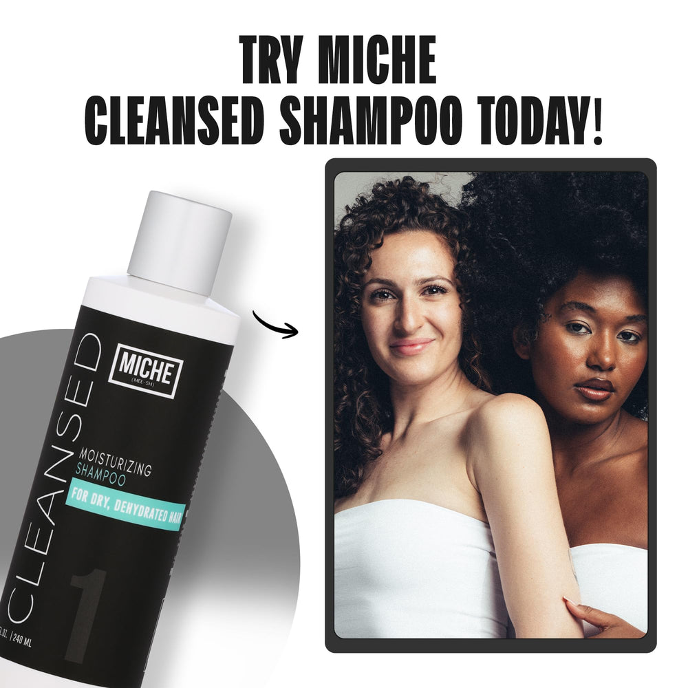 Miche Beauty Cleansed Shampoo men's volume image suggests fuller, healthier-looking thinning hair.