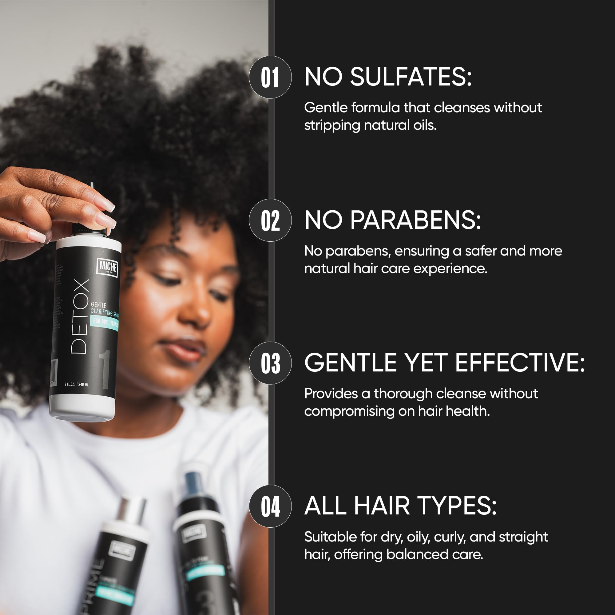 Miche Beauty Detox Shampoo wet hair application reveals moisturizing, manageable strands.