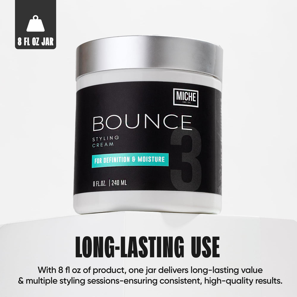 Miche Beauty Miche Bounce cream dispense pump demonstrates easy, even distribution for root-to-tip styling.