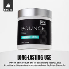 Miche Beauty Miche Bounce cream dispense pump demonstrates easy, even distribution for root-to-tip styling.