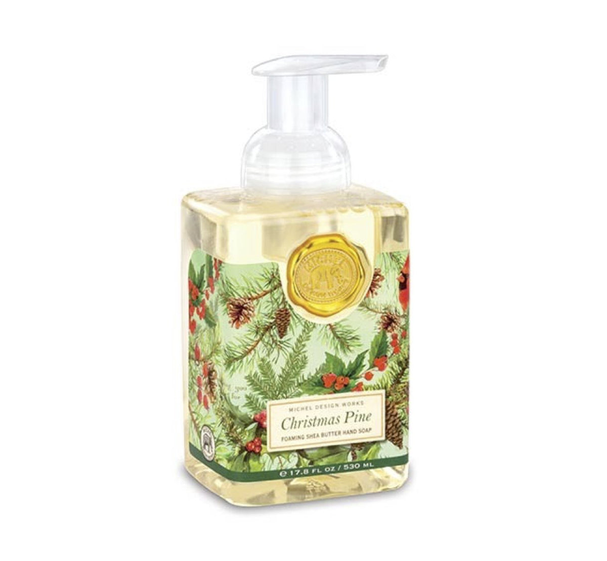 Michel Design Works Christmas Pine foaming hand soap bottle for festive hand care and cozy fragrance