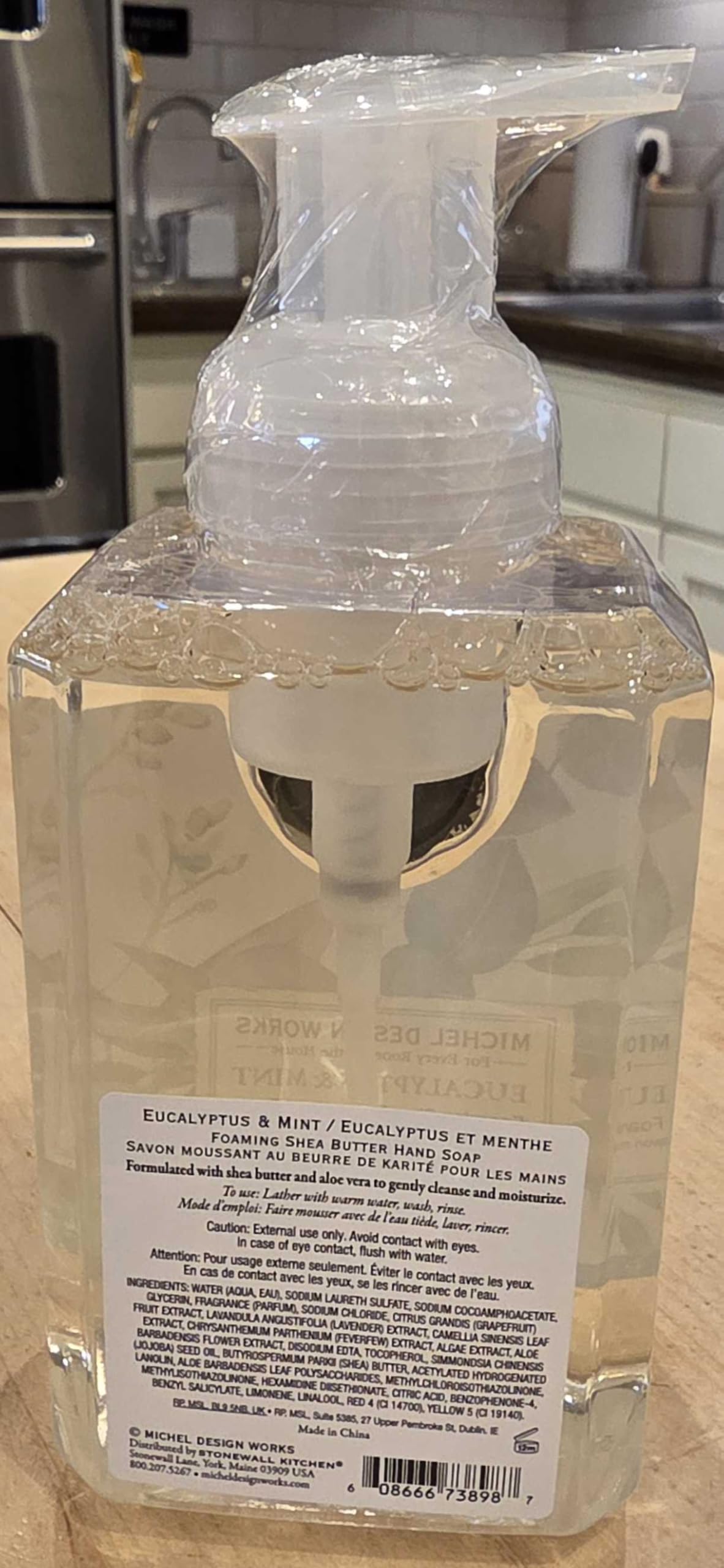 Michel Design Works eucalyptus mint soap closeup evokes spa-like freshness.