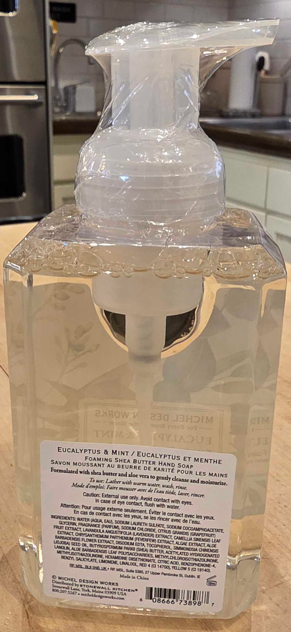 Michel Design Works eucalyptus mint soap closeup evokes spa-like freshness.