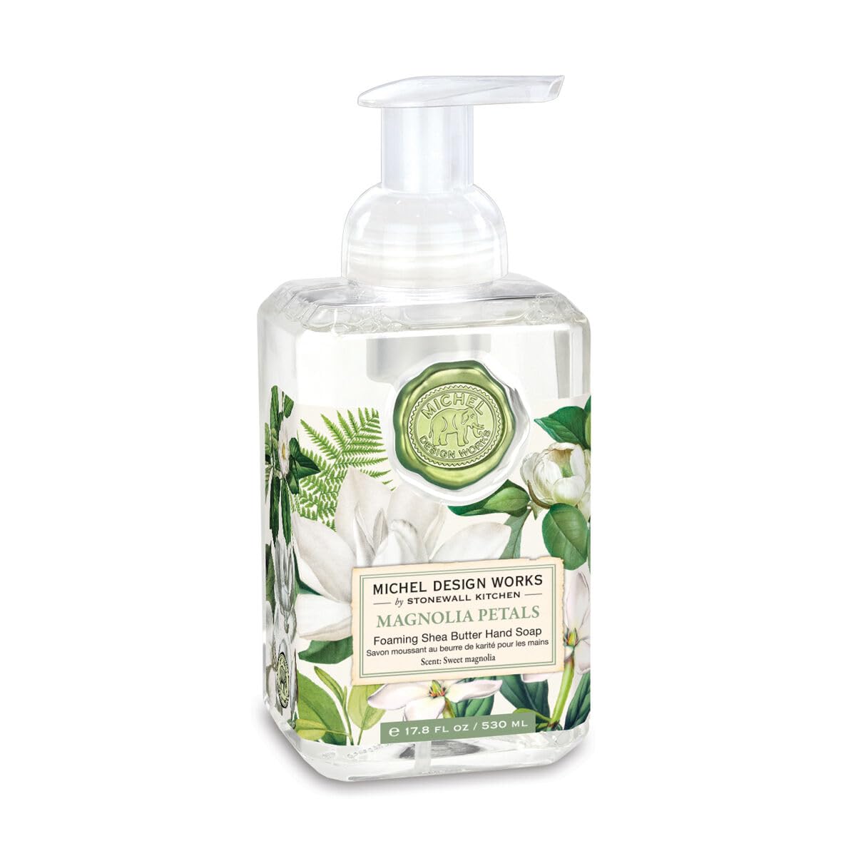 Michel Design Works foaming hand soap in a square pump offers gentle cleansing for busy sinks.