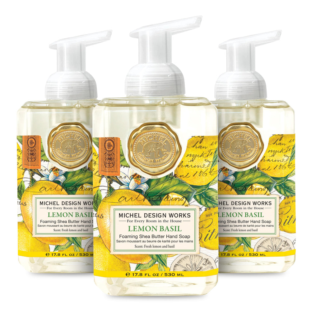 Michel Design Works Lemon Basil foaming hand soap 3-pack bottles for easy kitchen and bath refills