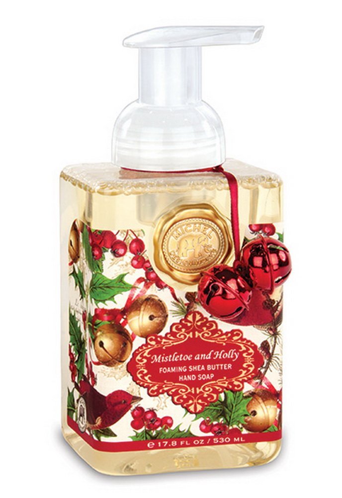 Michel Design Works Mistletoe and Holly foaming hand soap bottle for fragrant holiday handwashing