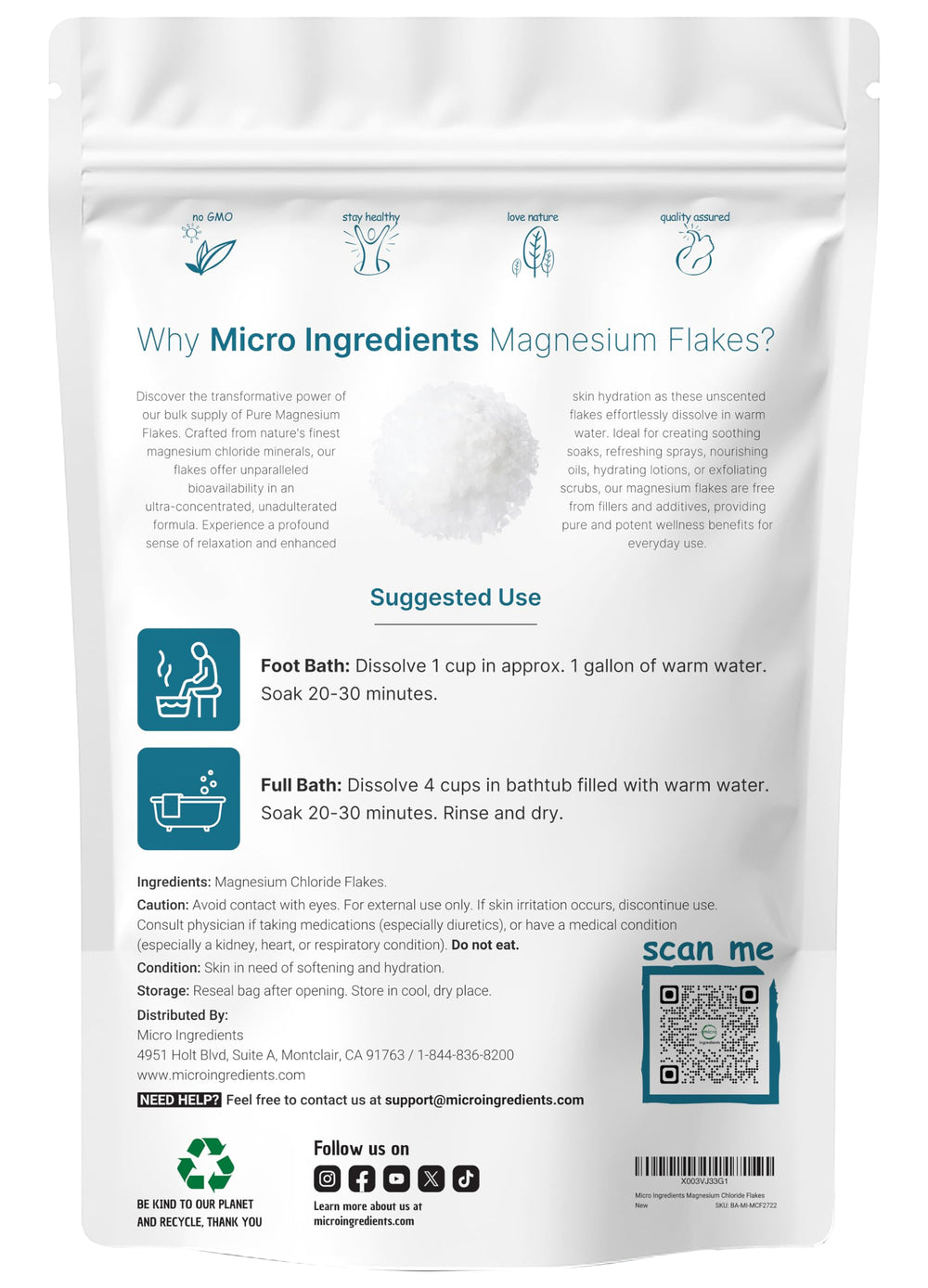 Micro Ingredients magnesium flakes dissolving in warm water for a relaxing bath
