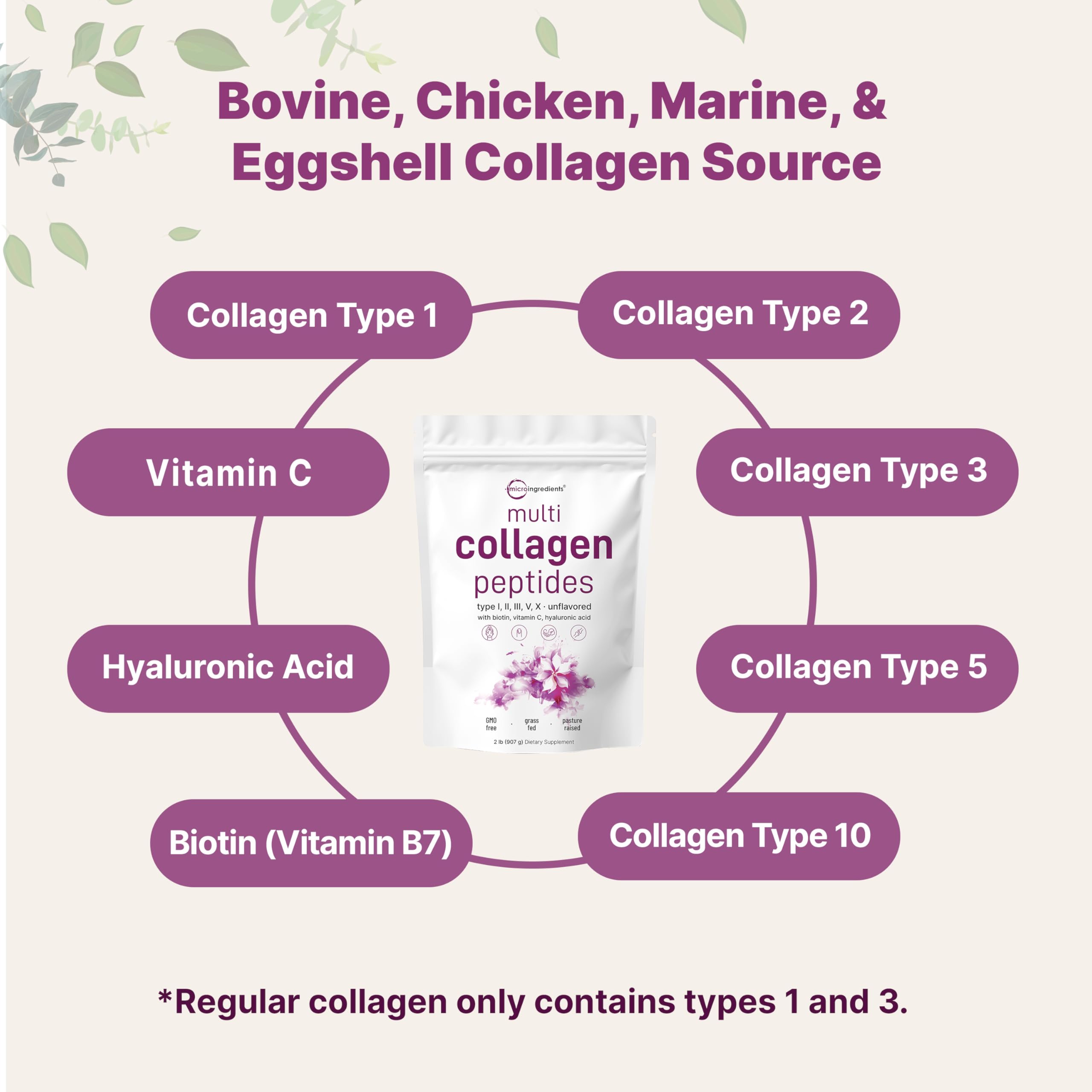 Micro Ingredients scoop with powder and serving size demonstrating measured 11g collagen per serving benefit
