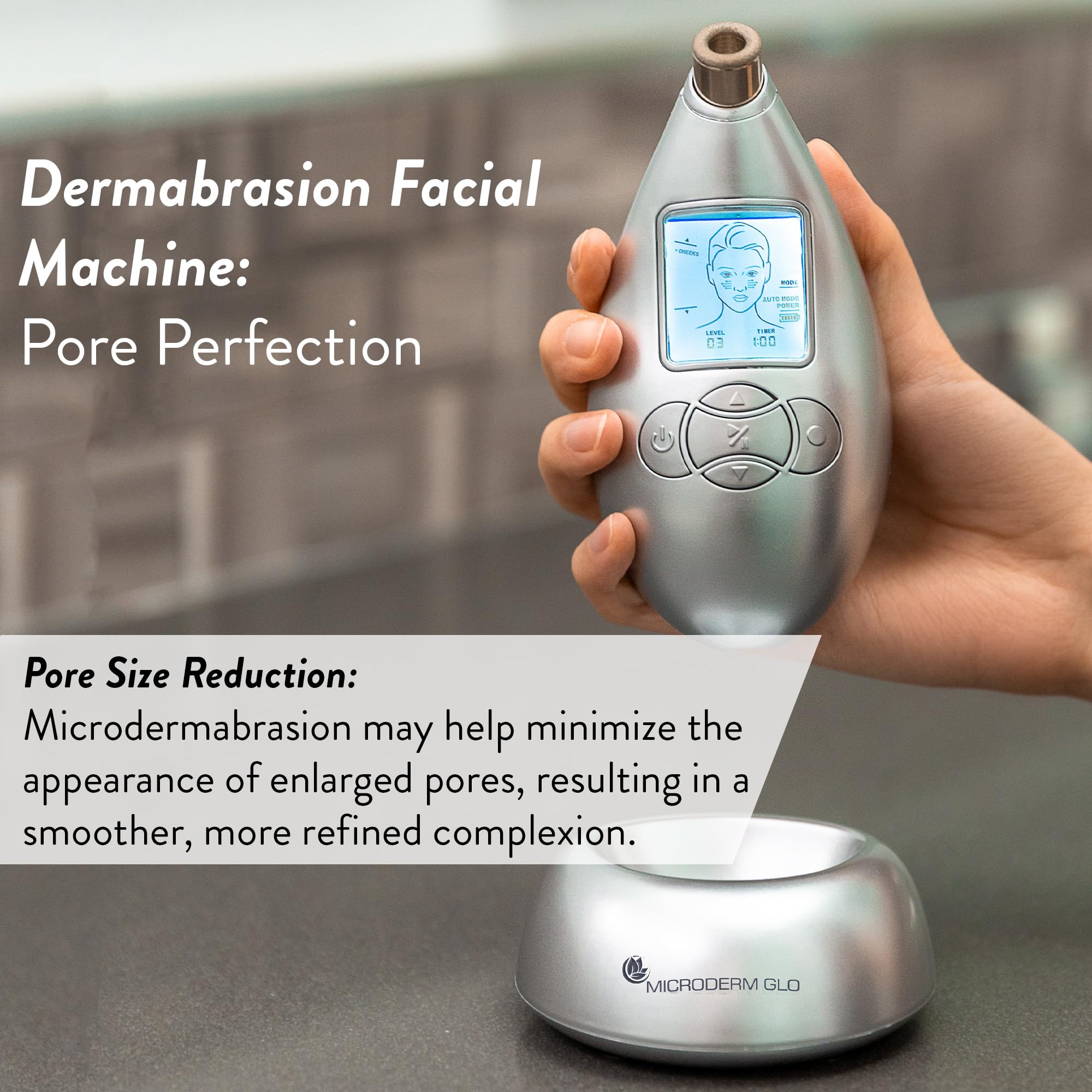 Microderm GLO front view in box for easy setup