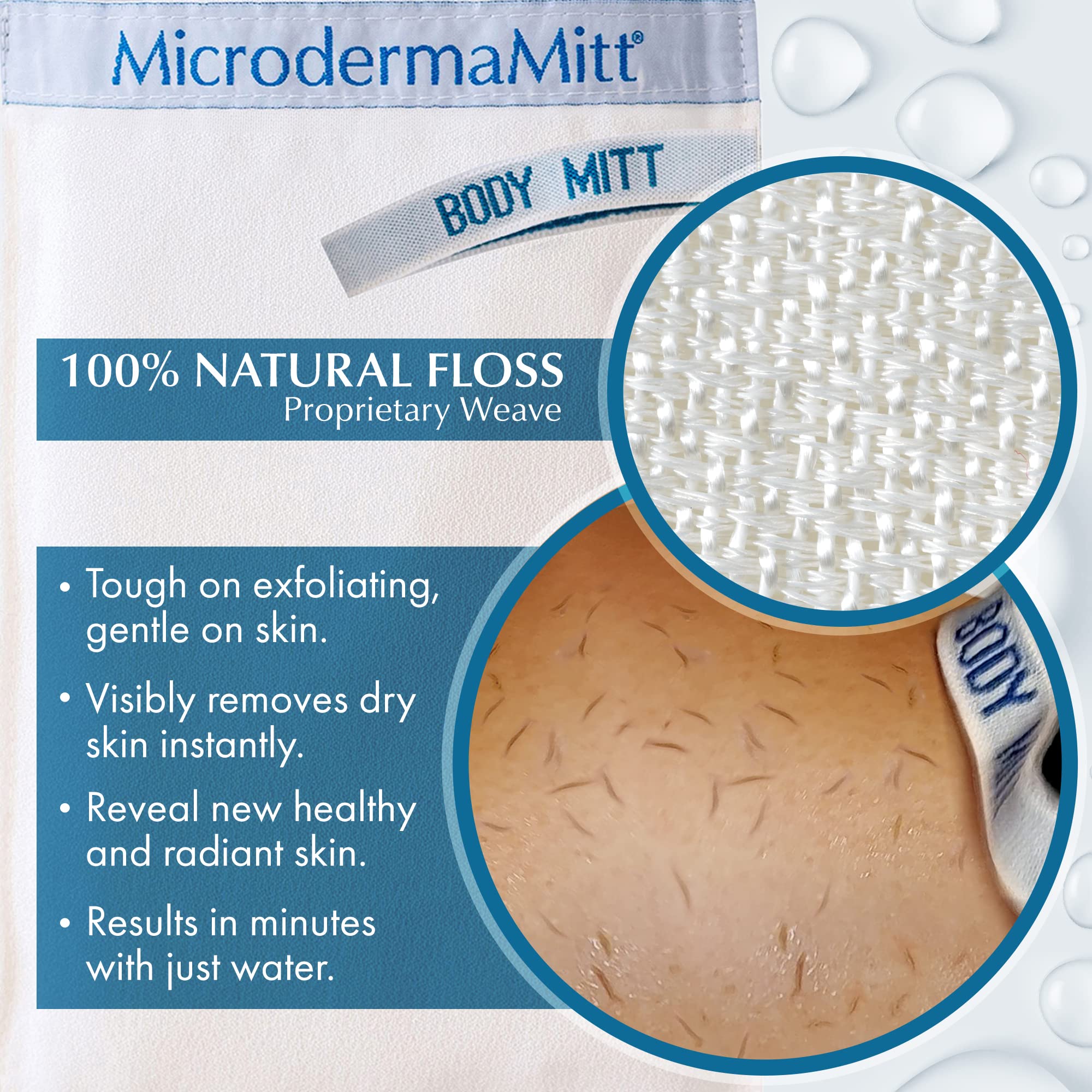 MicrodermaMitt kessa glove texture close-up shows weave enabling thorough exfoliation.
