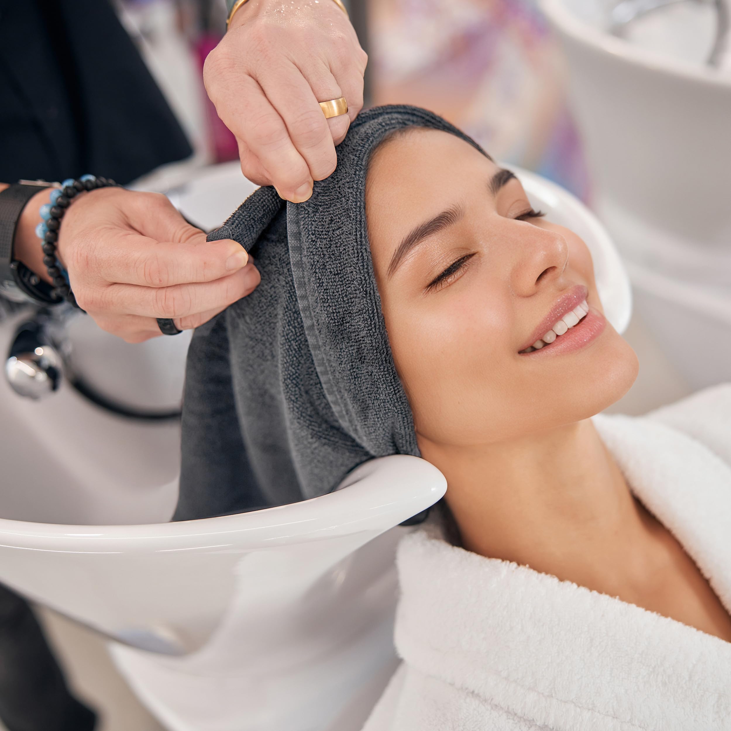 Microfi salon-grade towel gray designed for professional hair-styling use.