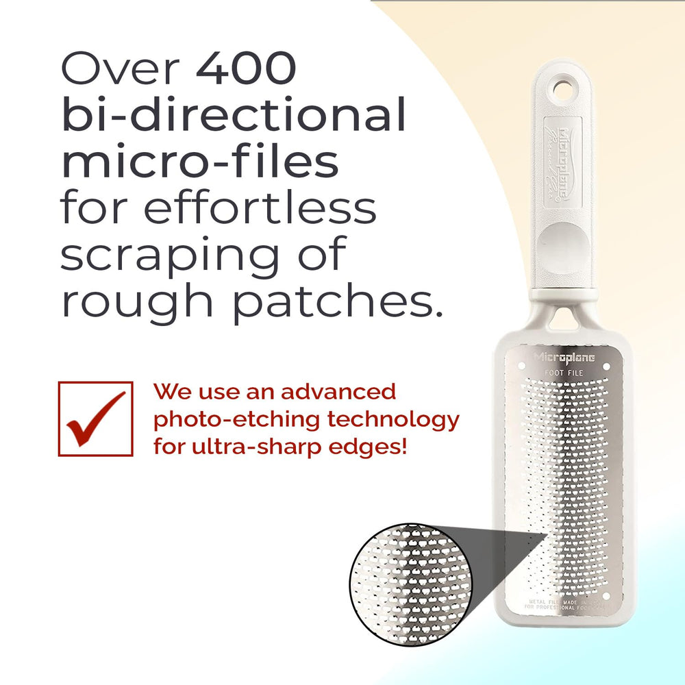 Microplane Colossal Foot File precise scraping targets rough patches safely