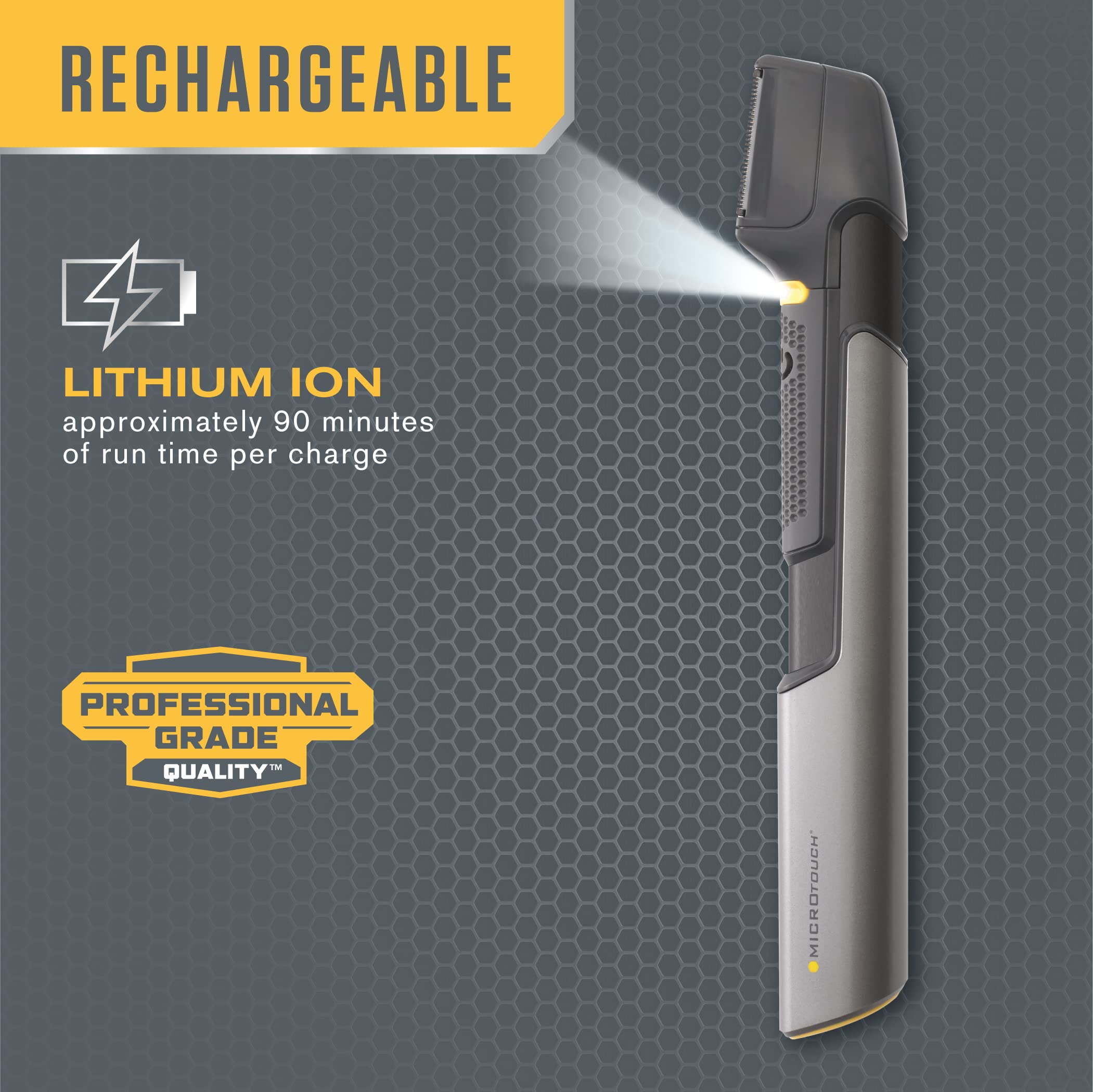 MicroTouch TRIM PRO titanium-bonded blades deliver clean, precise cuts.