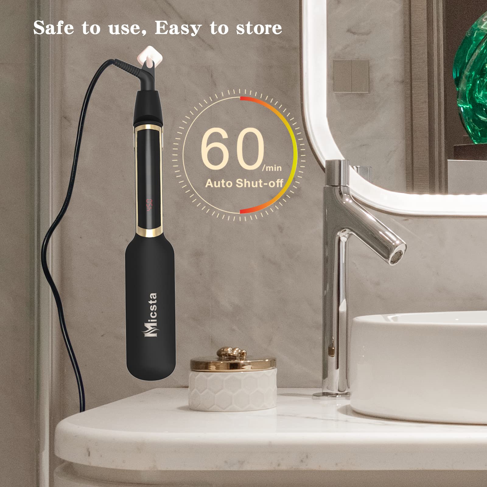 MICSTA flat iron swivel cord and safety lock for easy movement and storage