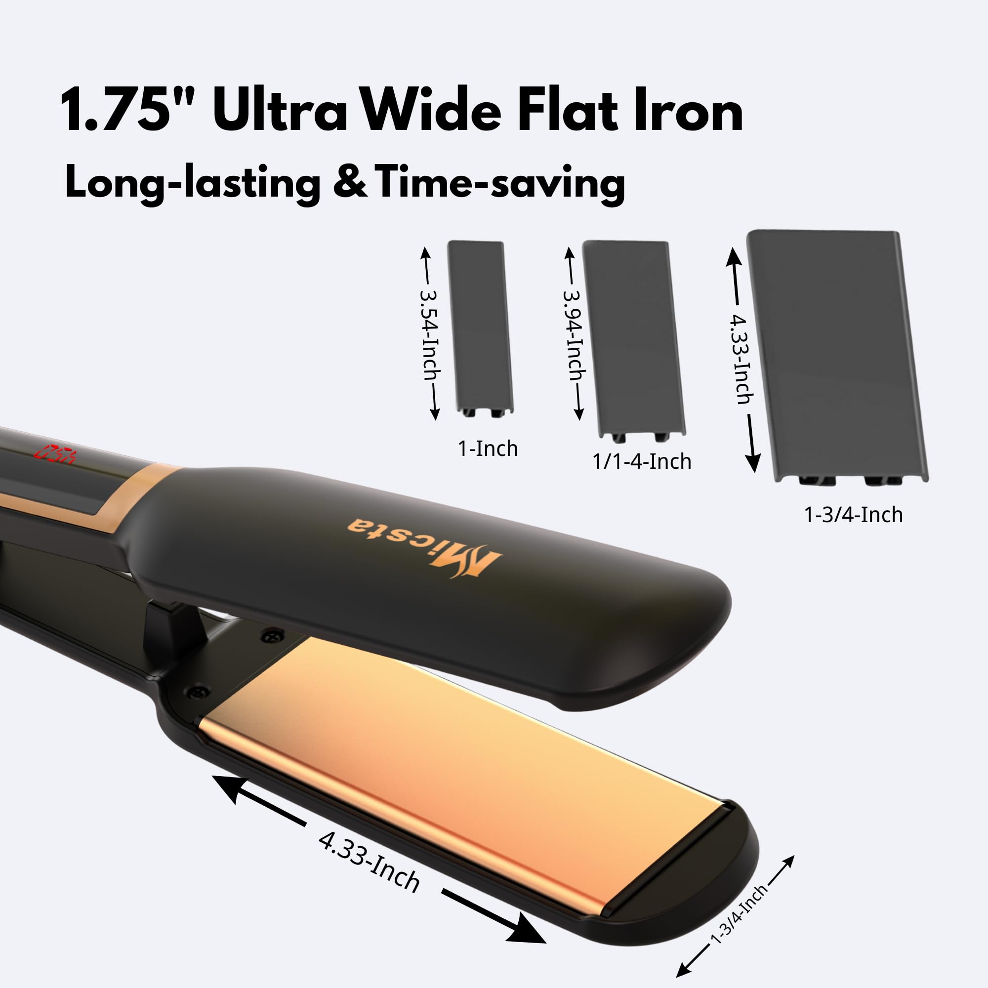 MICSTA flat iron wide plates enable quick styling with larger sections for thick hair