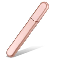 MiDenso premium glass nail file case held for on-the-go manicure.