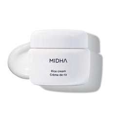 MIDHA Rice Cream bottle close-up showing lightweight hydration for daily use