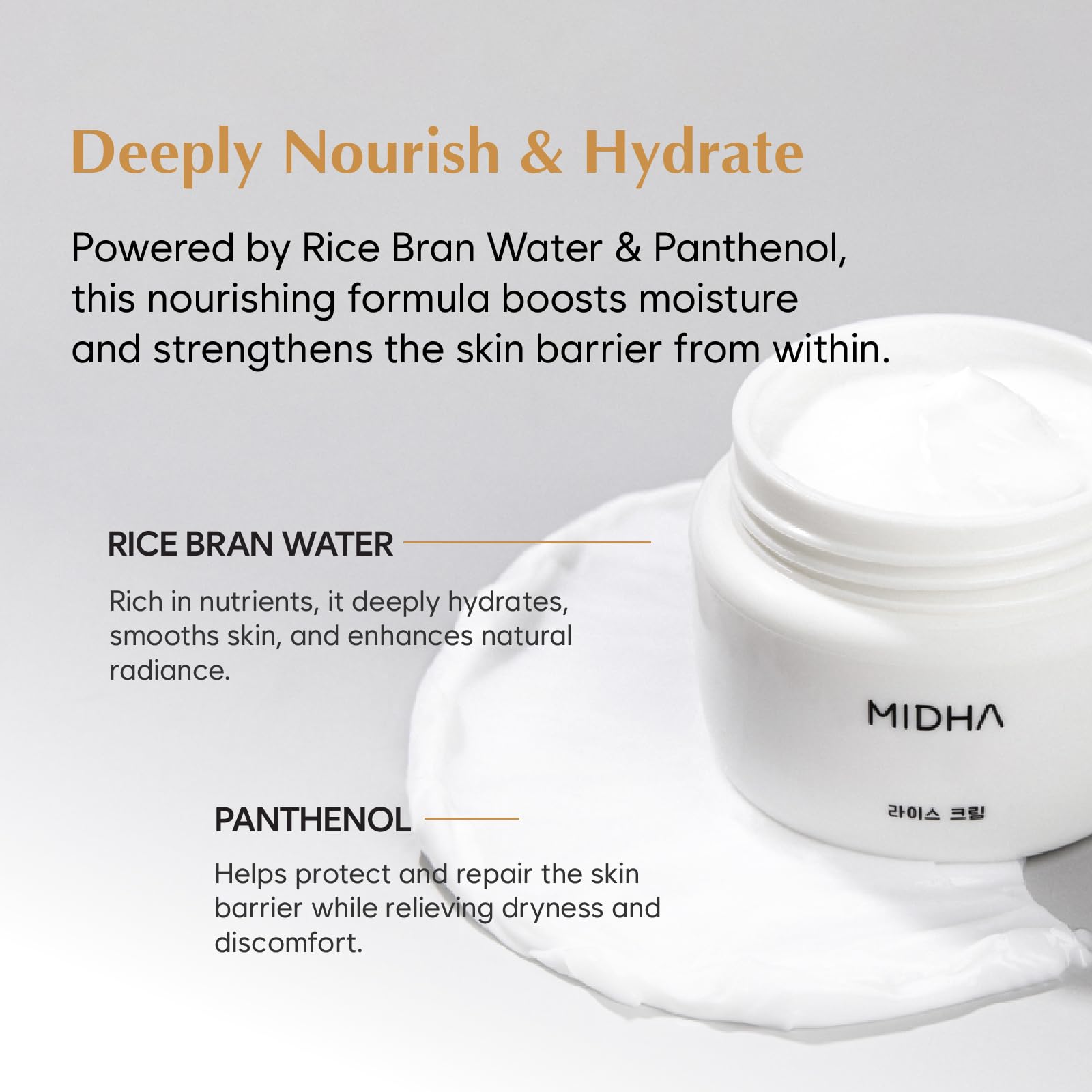 MIDHA Rice Cream close-up illustrating dewy glow on skin