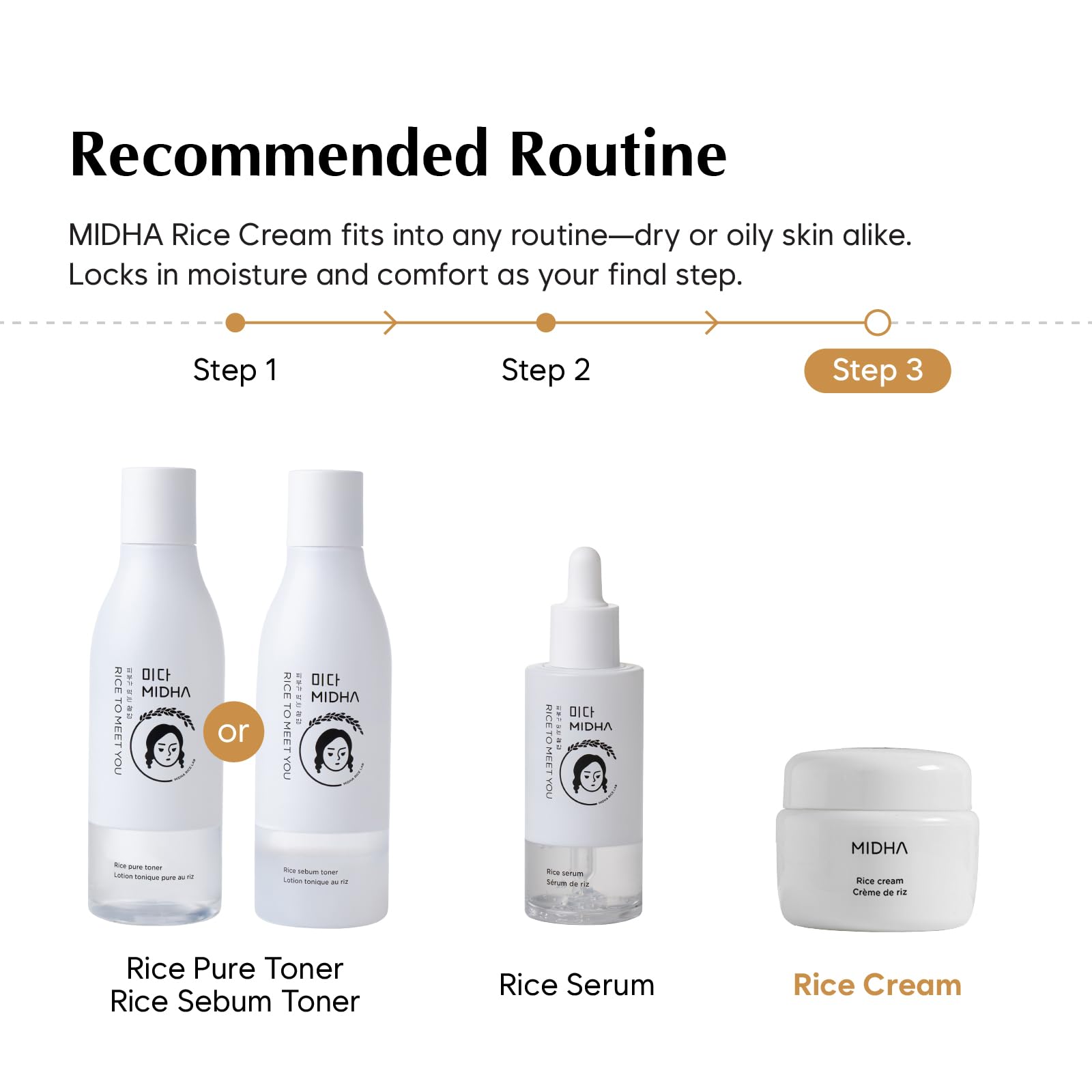 MIDHA Rice Cream on bathroom shelf suggesting daily routine integration