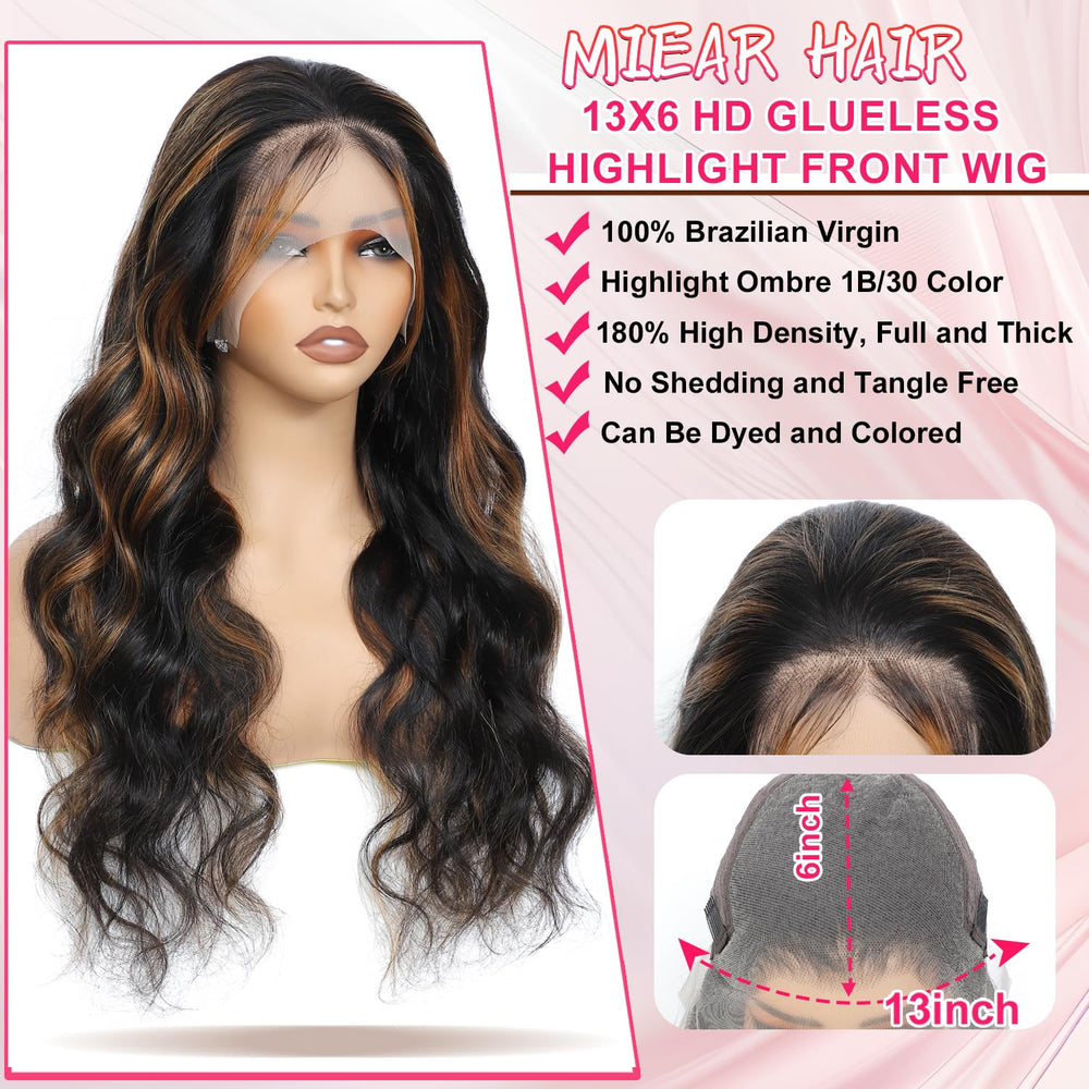 miear 13x6 Ombre Lace Front Wig 26-inch length for dramatic, versatile looks.