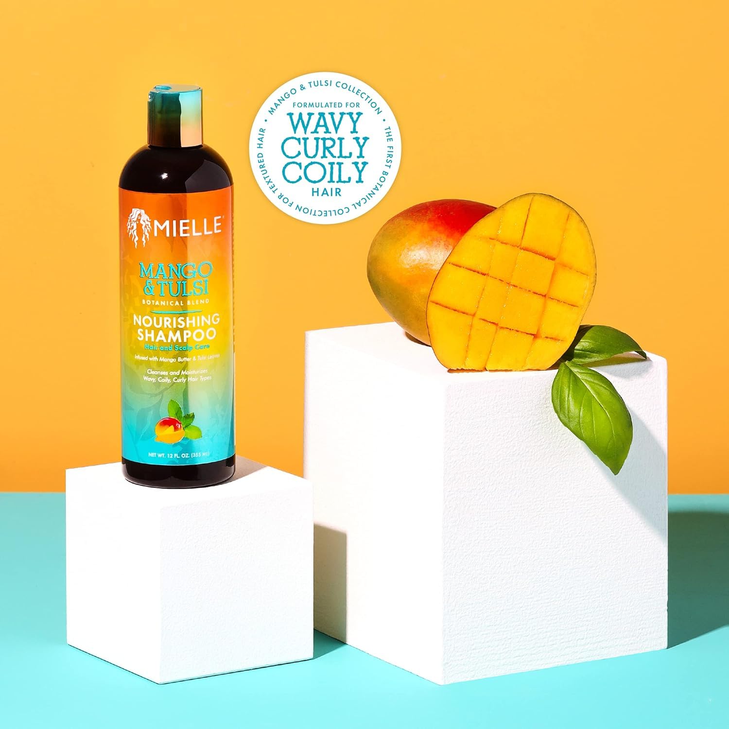 Close-up of mango and tulsi ingredients for scalp hydration