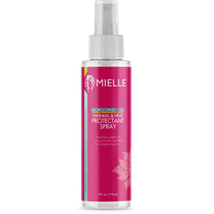 Mielle Mongongo Oil Heat Protectant Spray bottle provides lightweight heat protection for styling.