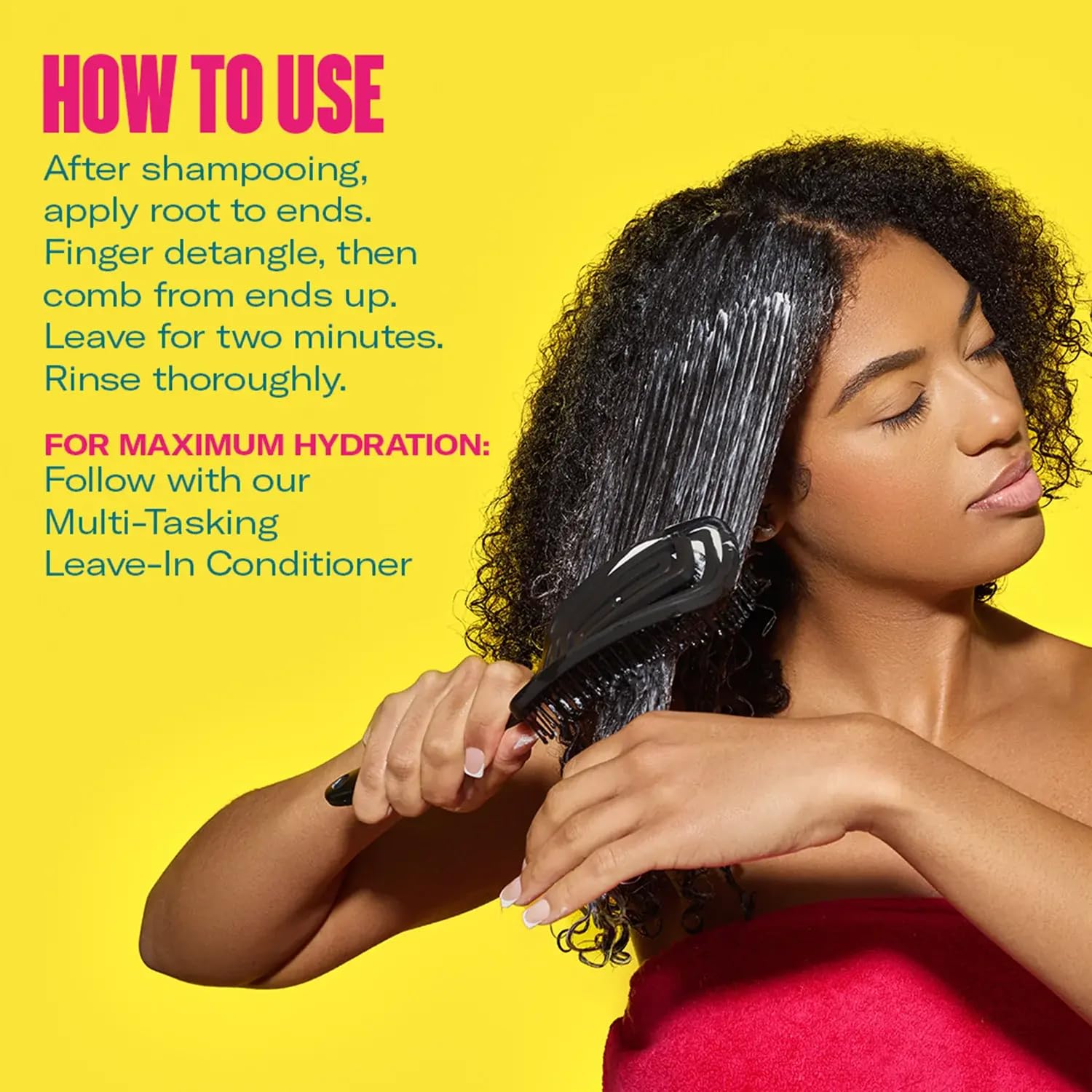 Mielle Organics after-use hair shows shiny, supple curls from 2-minute treatment.