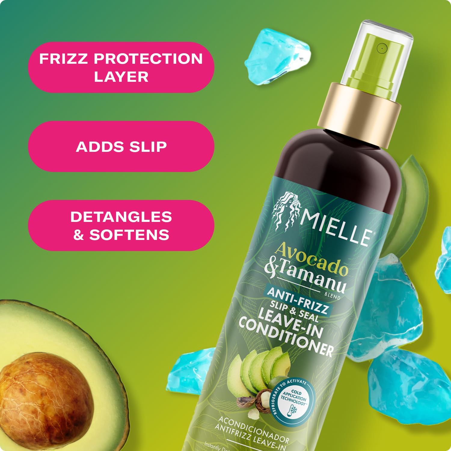 Mielle Organics Aguacate y Tamanu, suavizante que facilita peinado en cabellos dañados.