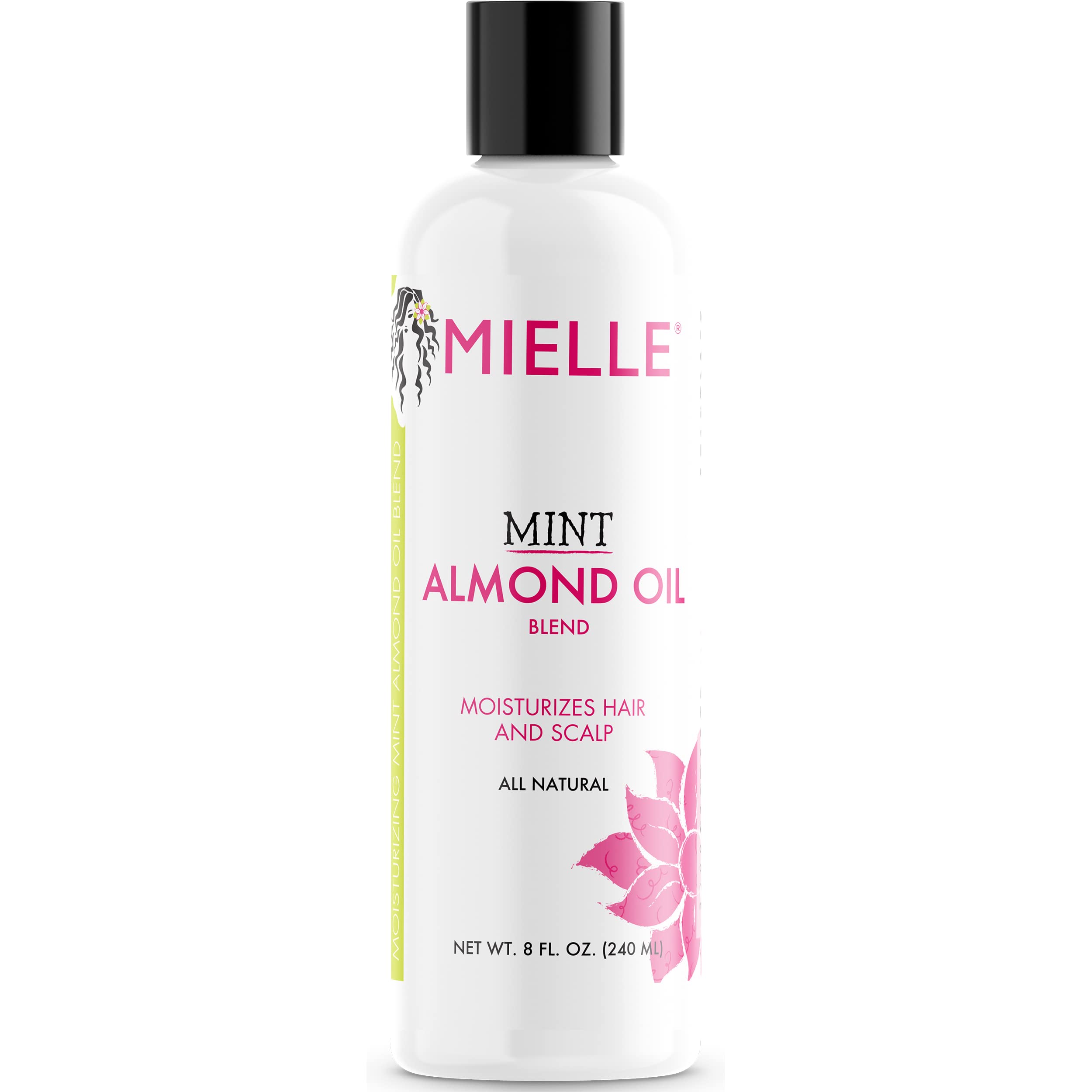 Mielle Organics Mint Almond Oil bottle pour delivers lightweight moisture and scalp care