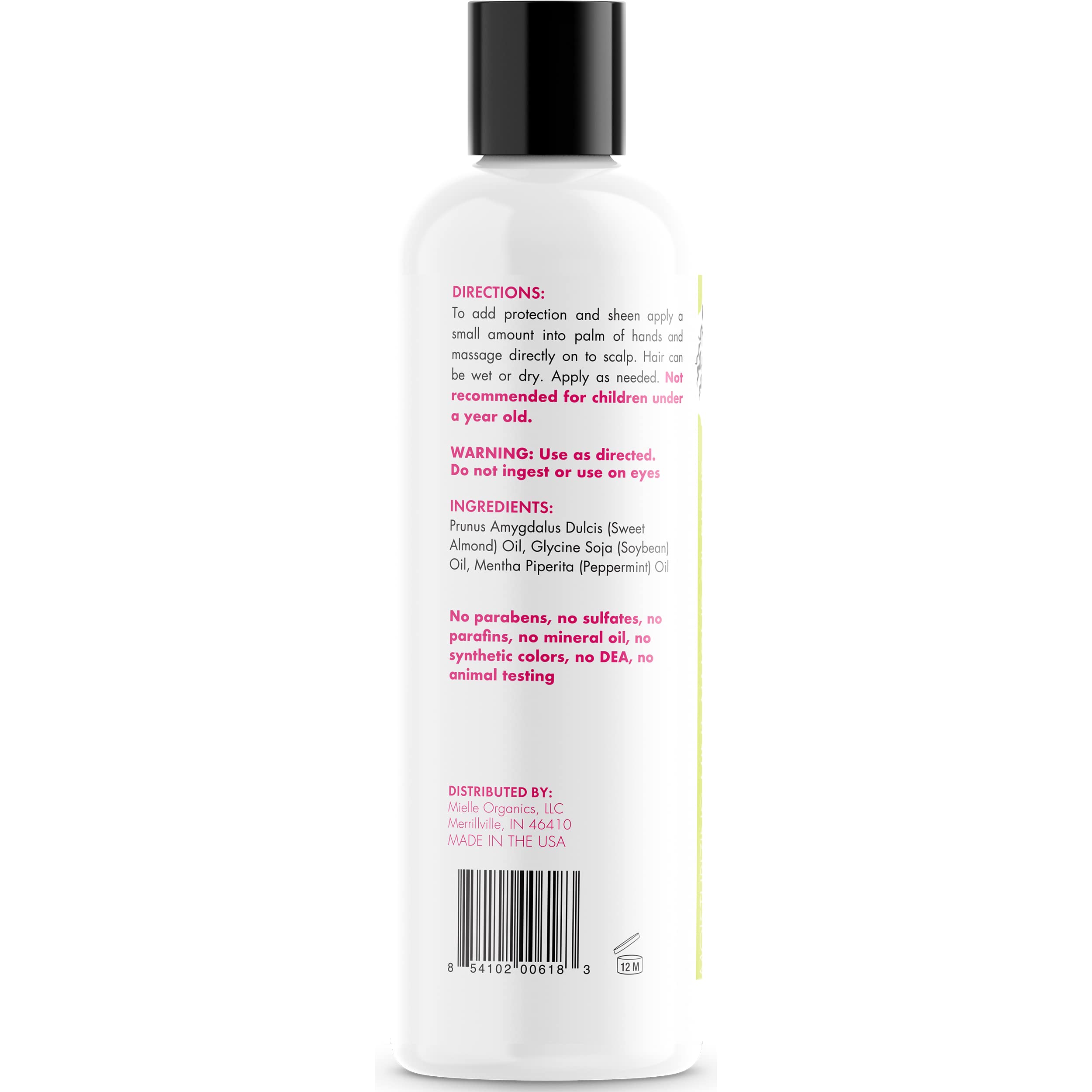 Mielle Organics Mint Almond Oil ingredients close-up highlight almond and peppermint oils for a refreshing, soothing feel