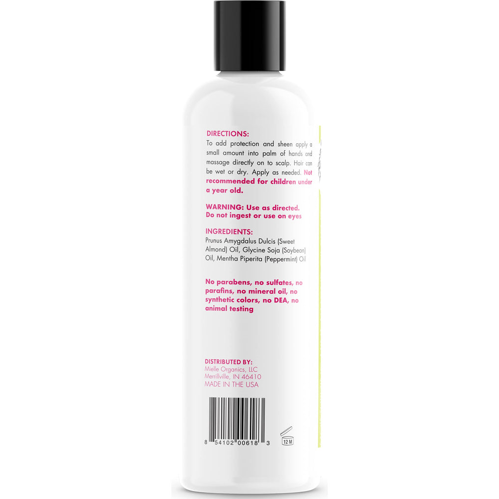 Mielle Organics Mint Almond Oil ingredients close-up highlight almond and peppermint oils for a refreshing, soothing feel