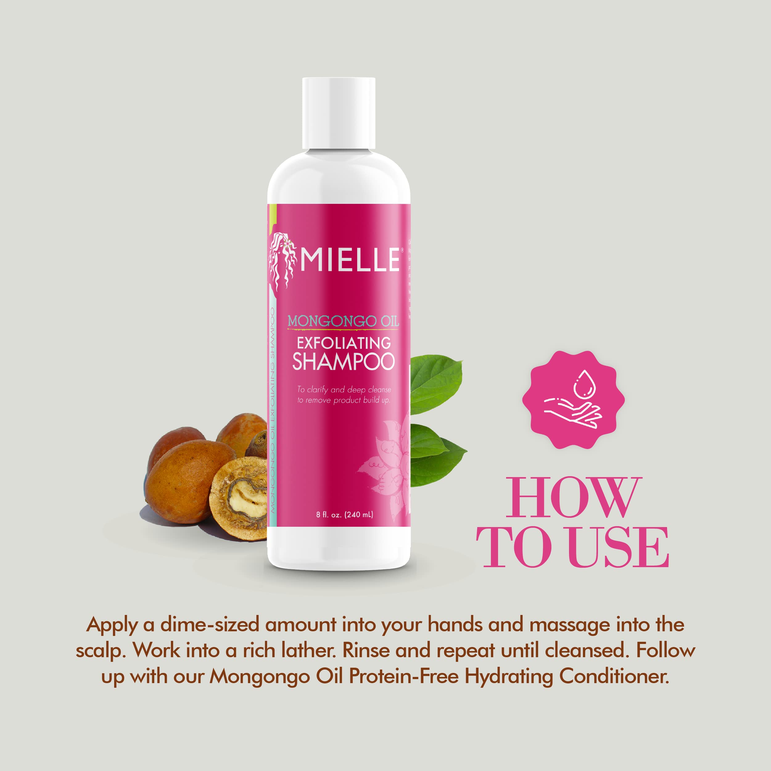 Mielle Organics Mongongo Oil Exfoliating Shampoo ingredients highlights nourishing components.