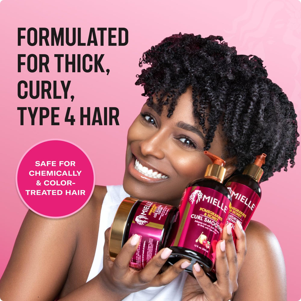 Mielle Organics bottle with curls post-wash for easy detangling