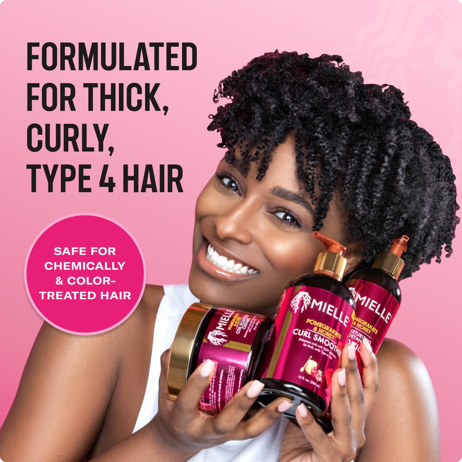 Mielle Organics curl smoothie being applied to hair for smoother defined curls