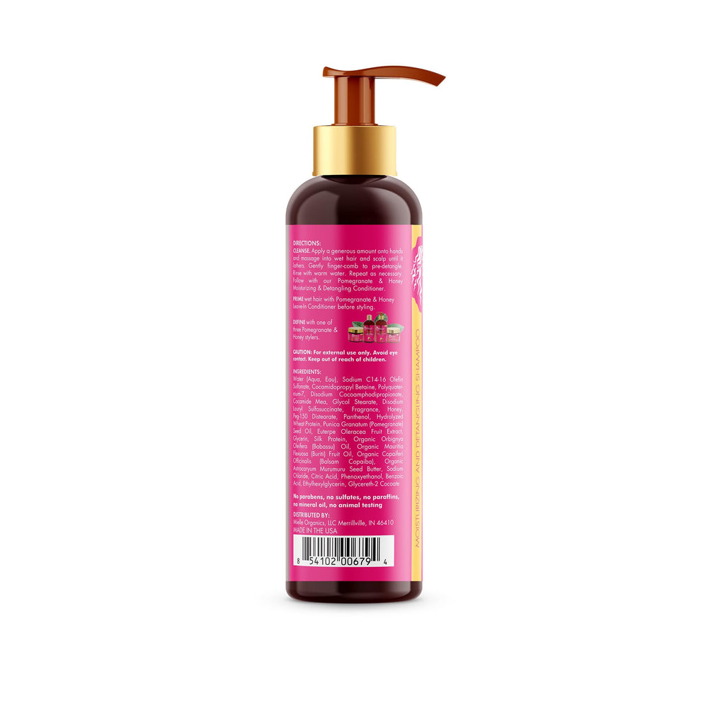 Mielle Organics Pomegranate & Honey bottle with ingredients highlights natural oils
