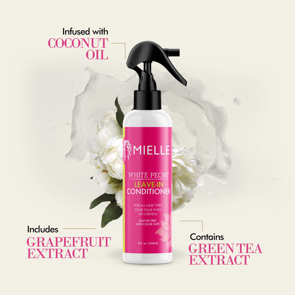 Mielle Organics White Peony Leave-In dispense cap for easy daily application.
