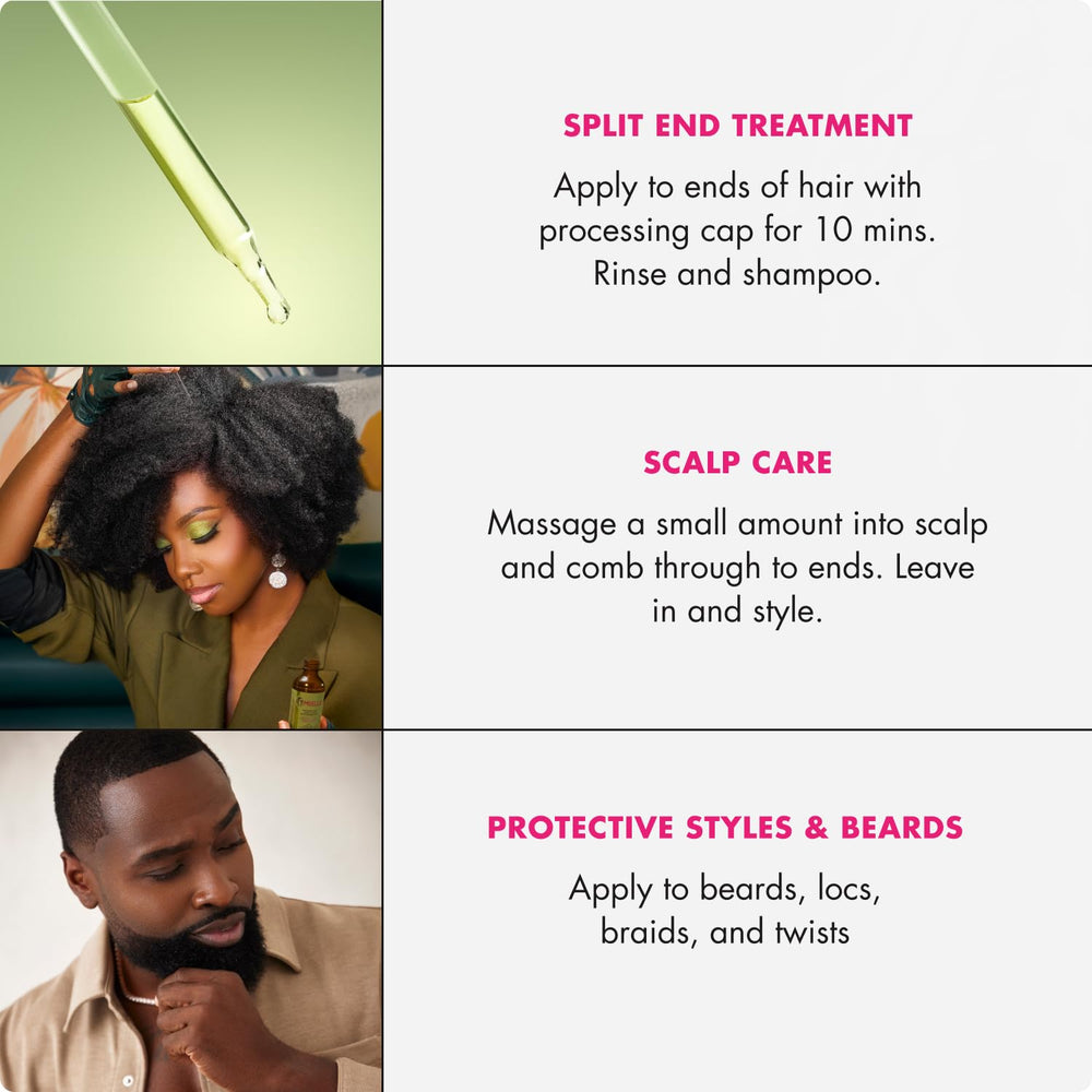 Mielle Organics smoothed on hair ends showing split-end coverage and shine