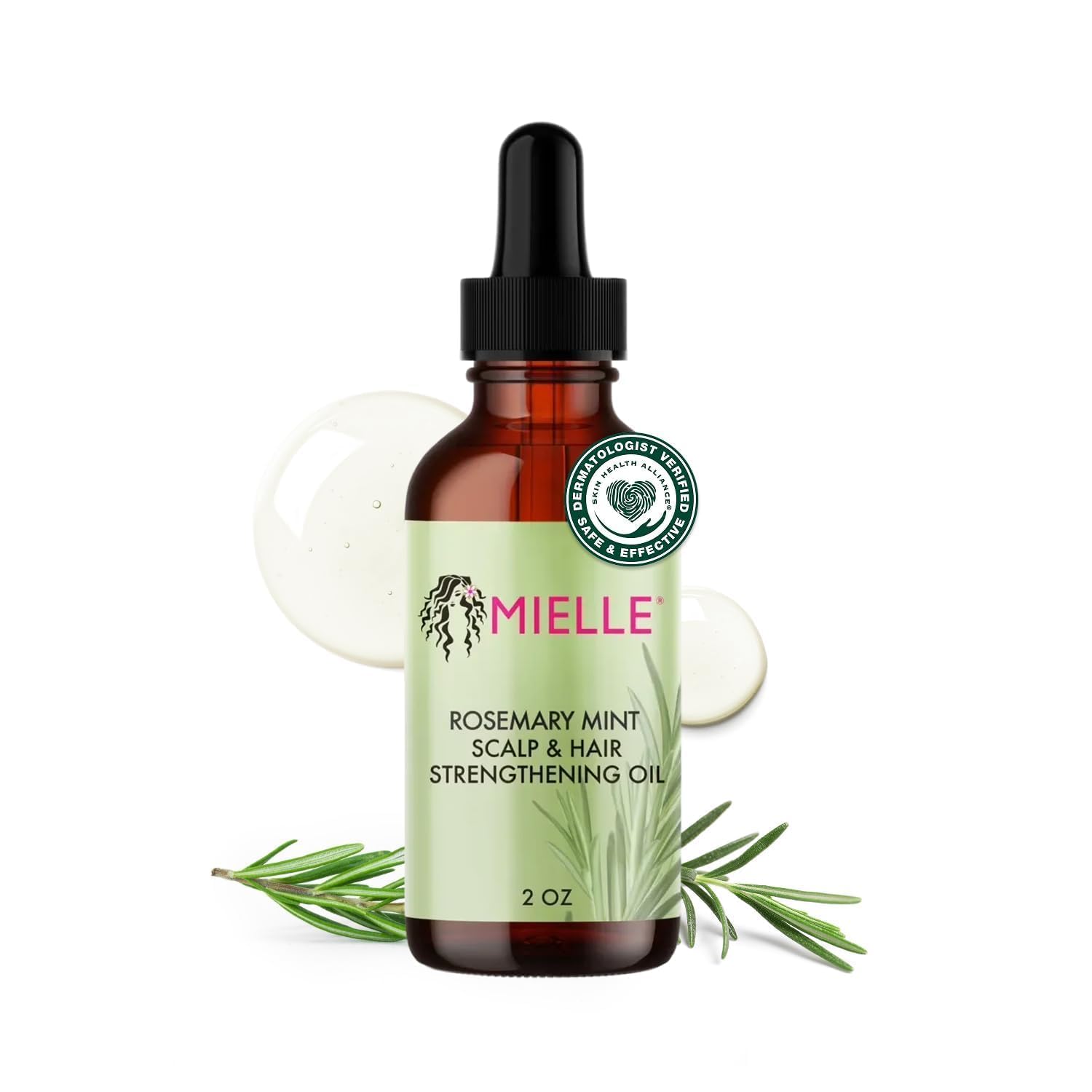 Mielle Organics bottle front view showing rosemary mint packaging and clear benefit