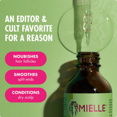 Mielle Organics oil texture on hand showing lightweight absorbent finish