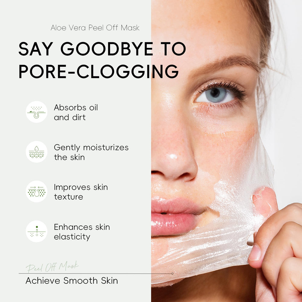 MIESCHER Aloe Vera Gel Mask peel-off shows easy removal with a soft, hydrated finish.