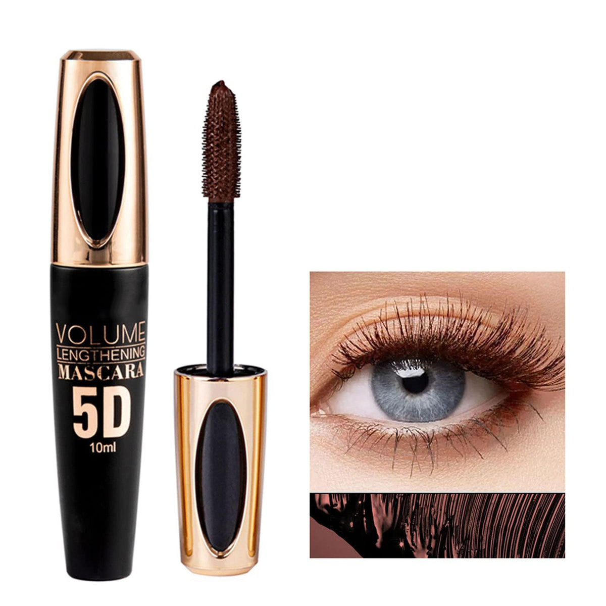 MIESCHER brown waterproof mascara bottle closeup showing durable daily wear potential