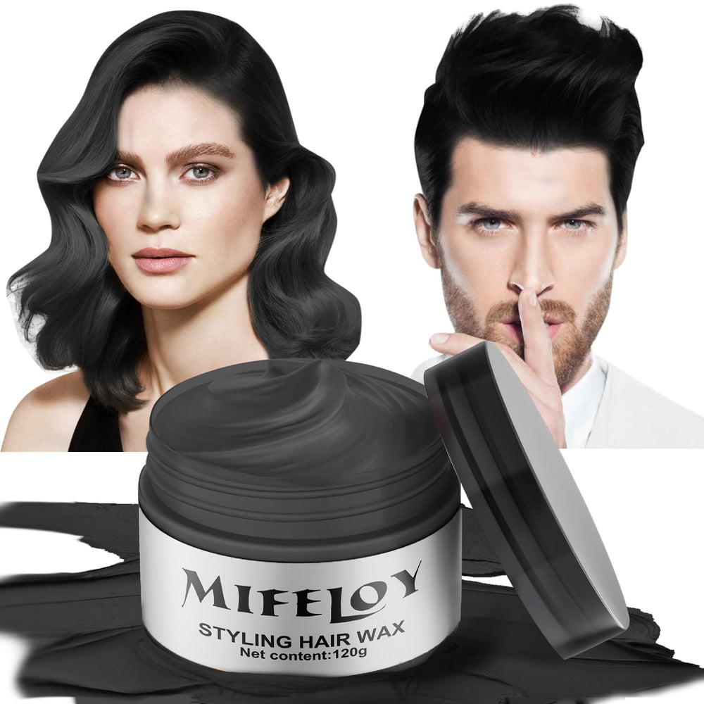Mifeloy black temporary hair color wax packaging for quick party looks.