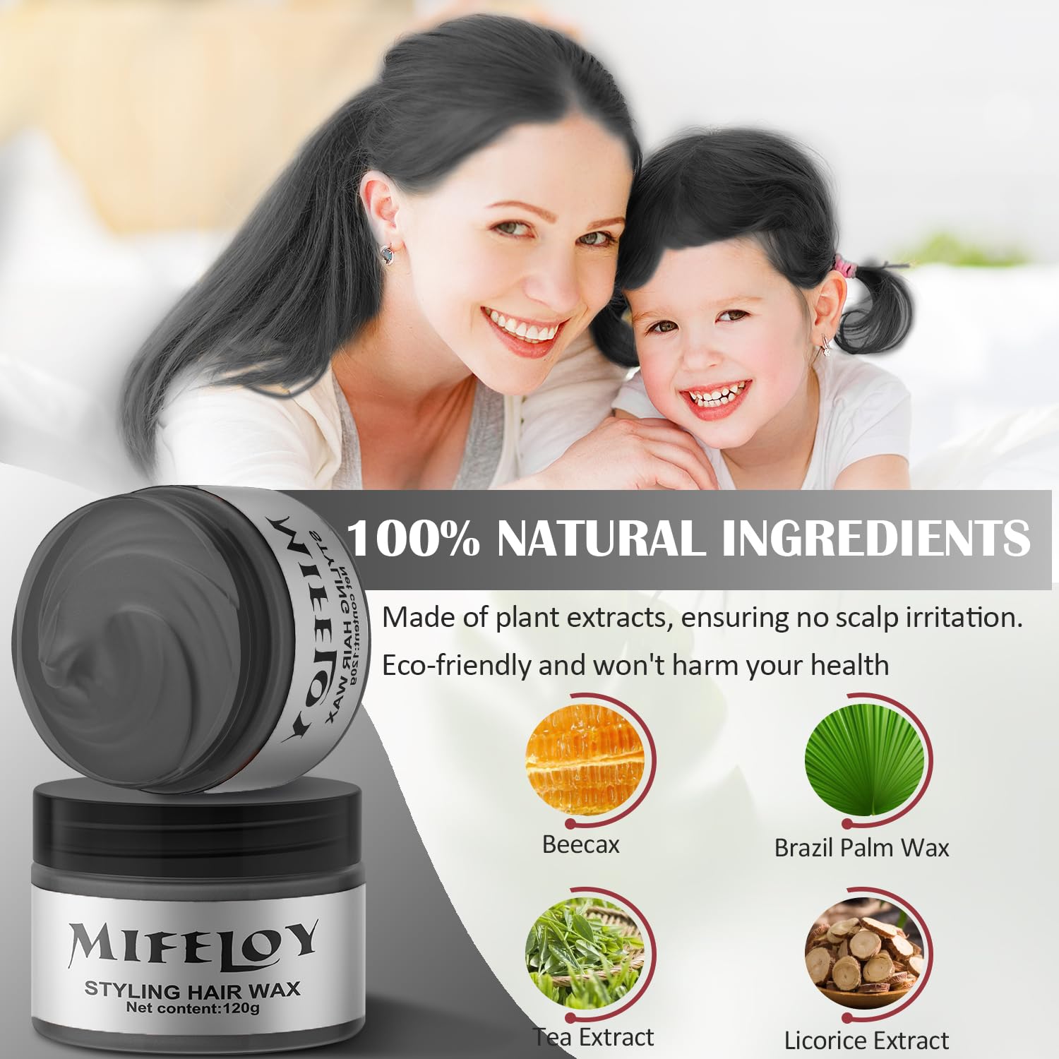 Mifeloy black temporary hair color wax texture shows moldable formula.