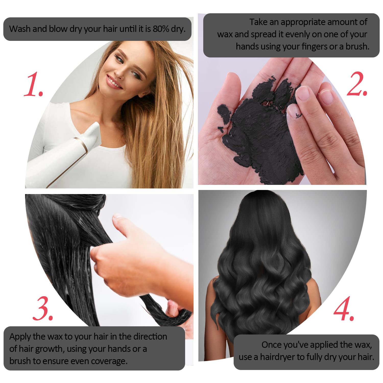 Mifeloy black wax wash-off allows simple removal with water and shampoo.