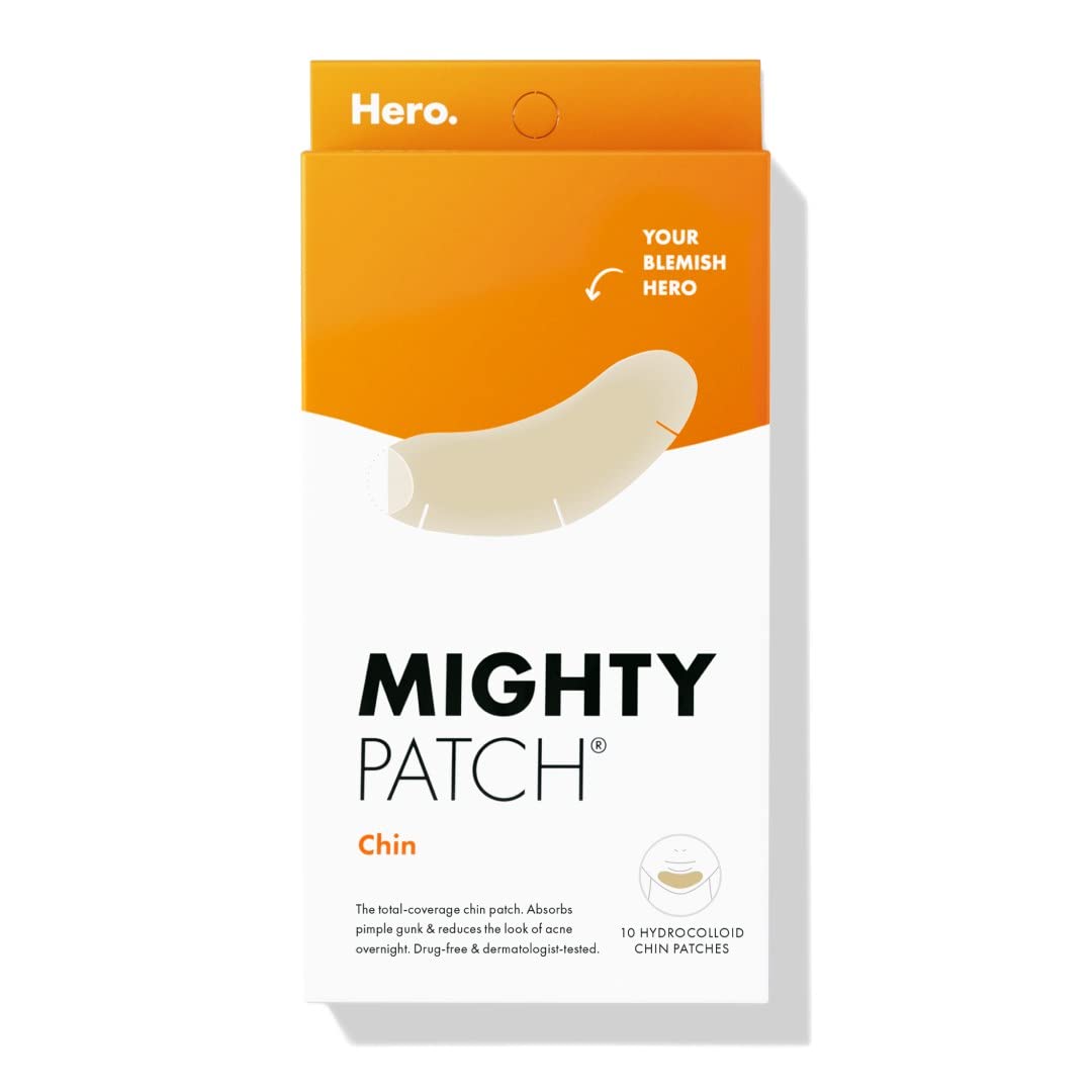 Mighty Patch Chin Patch XL contoured design covers the chin for overnight blemish reduction.