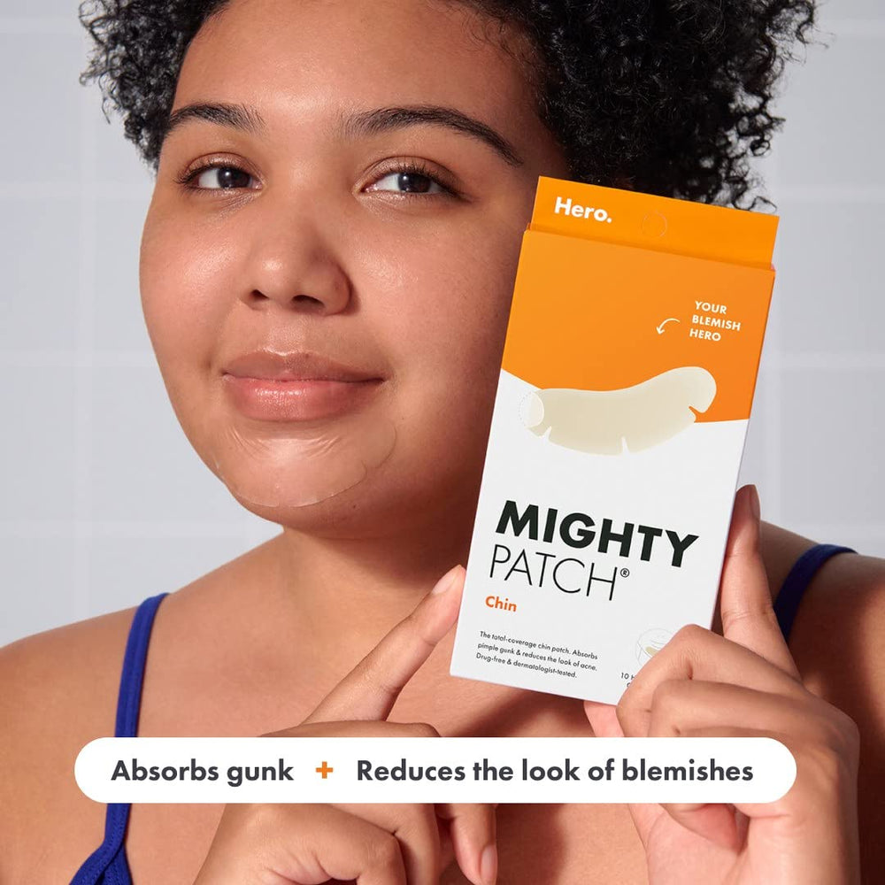 Mighty Patch Chin Patch XL on chin application demonstrates secure, comfortable wear during movement.