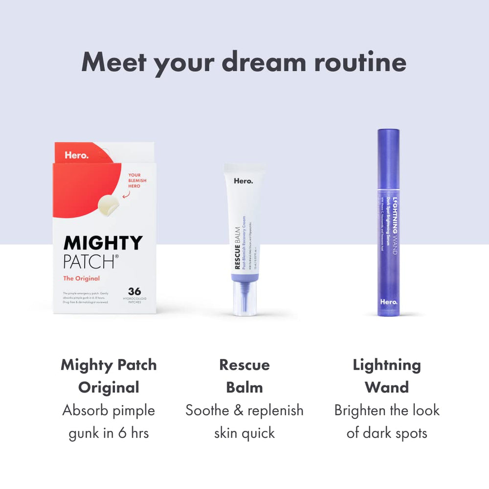 Mighty Patch Rescue Balm bottle on shelf implies everyday post-blemish recovery option.