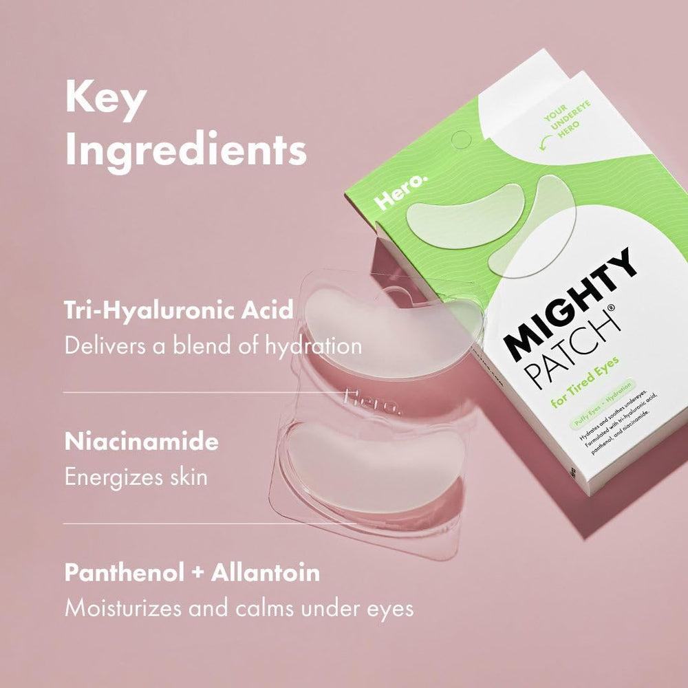 Mighty Patch for Tired Eyes no-slip wear on skin stays in place.