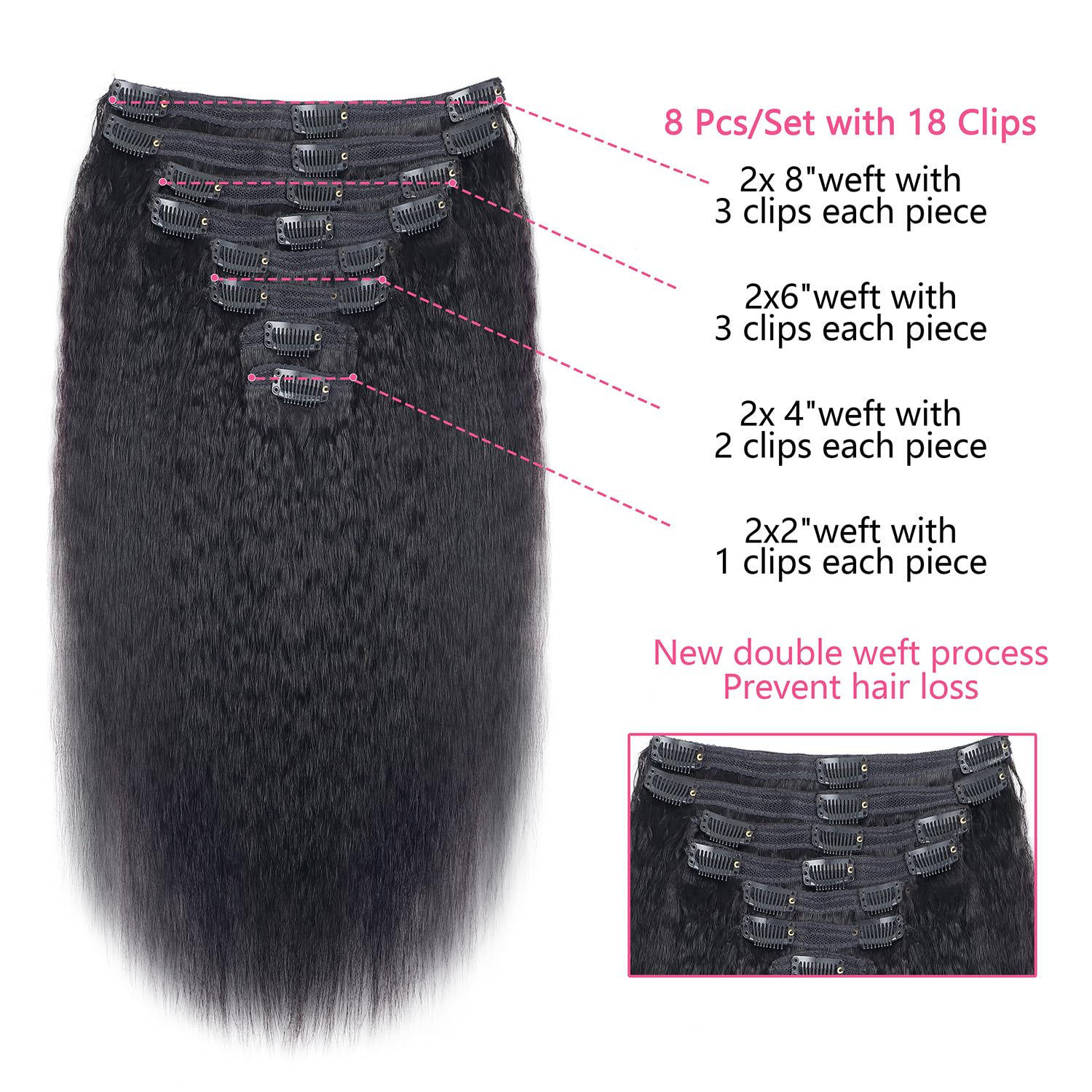 Mihugass clip-in extensions worn by model for instant length and volume.